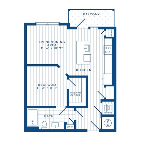 Floor plan for studio, 1 bath, 691 sqft